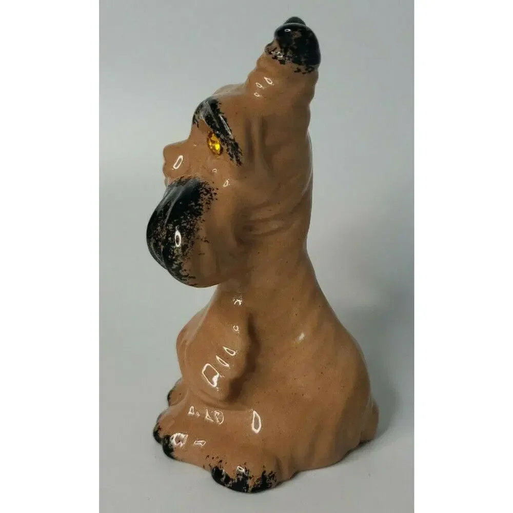 Vintage Roselane USA Dog Pottery Figurine‎ Jewel Eyes 4.5 Inches Tall U106